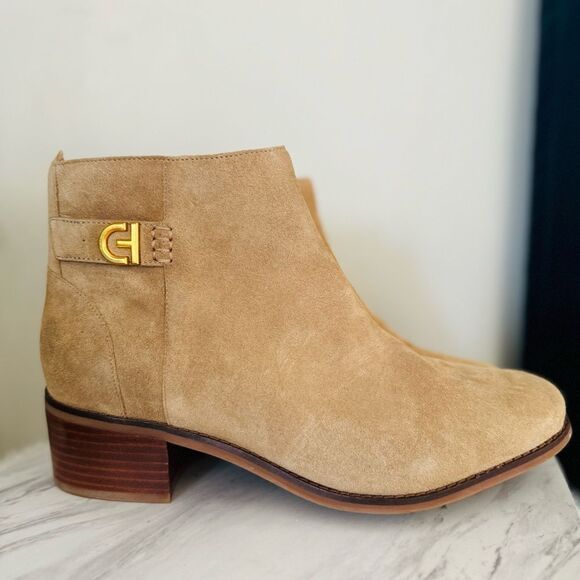 Cole‎ Haan Holis Buckle Suede Leather Ankle Bootie, Tan, Size 10, NWOB - Picture 1 of 17